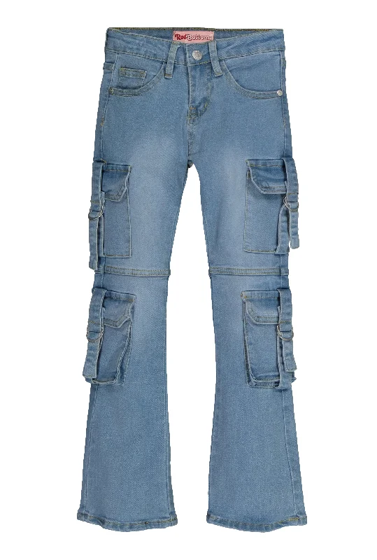 Girls Cargo Pocket Flared Jeans Modern Men's Tech