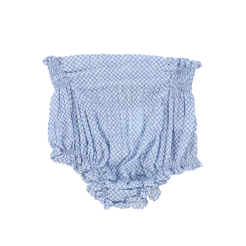 BIRINIT PETIT LIGHT BLUE CHECKERED SMOCKED BLOOMERS [Final Sale] Organic