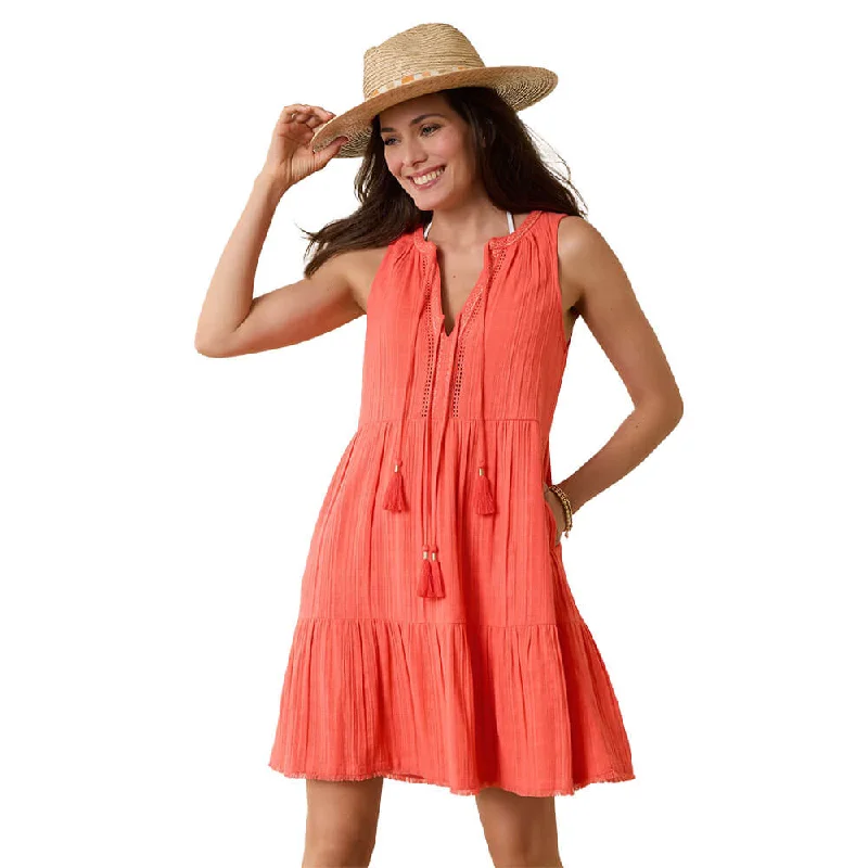 Tommy Bahama Mykonos Text Gauze Short Dress Cover Up - Burnt Coral* Trendy Men's Bucket