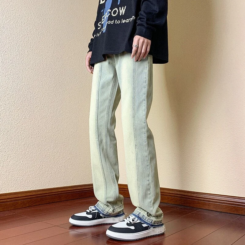 Men's Vintage Stonewash Pattern Straight Slim Fit Jeans Trousers Refined Men's European