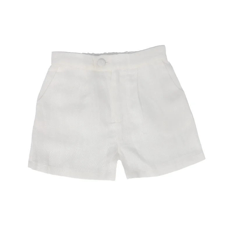 LE BOURDON WHITE PLEATED FRONT LINEN SHORT [FINAL SALE] Laid