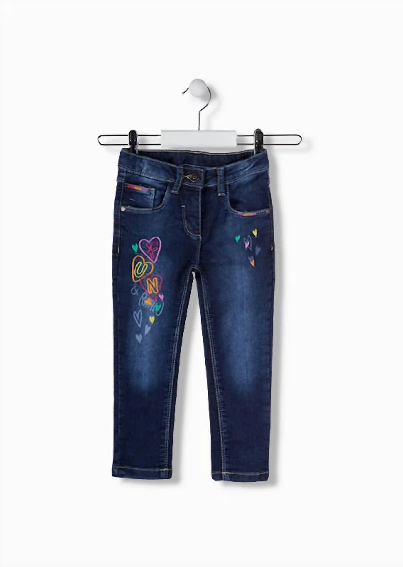 Girls Embroideried Jeans In Medium Blue Artistic Men's Hand