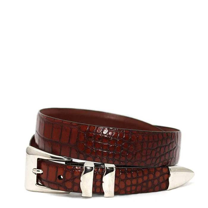 Torino Alligator Embossed Calf Belt - Cognac Cool Men's Distressed