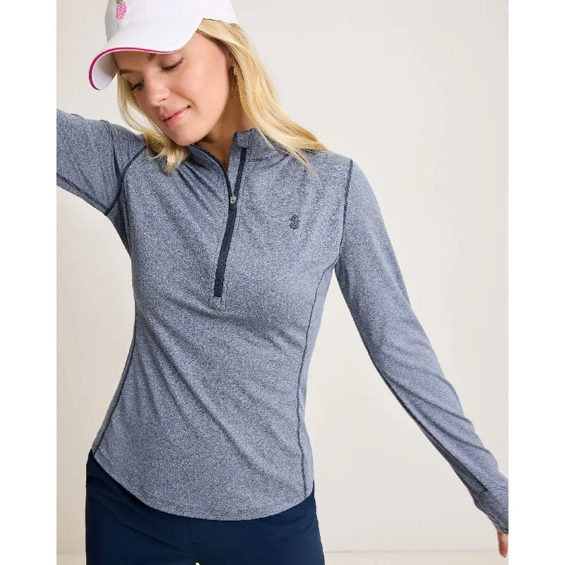 Tommy Bahama Women's IslandZone Playa Vista Quarter Zip Sweatshirt - Island Navy Heather Elegant Men's Cashmere