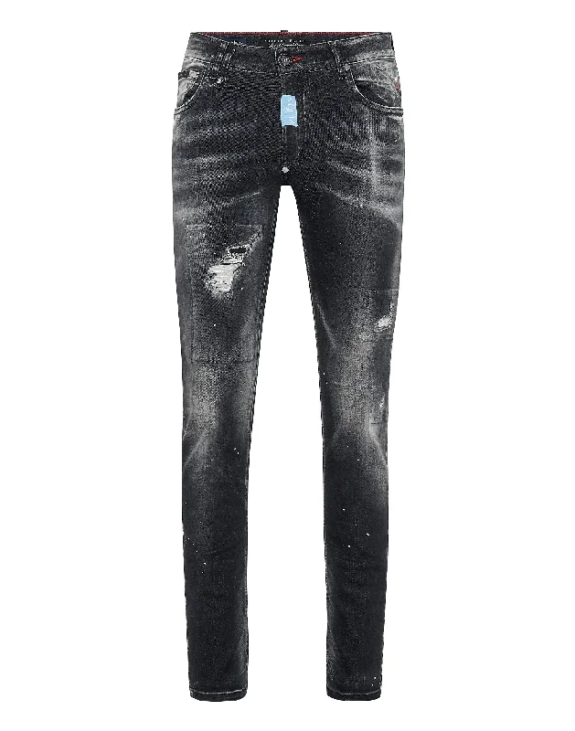 Denim Trousers Super Straight Cut Premium Hexagon Monochromatic Office Style