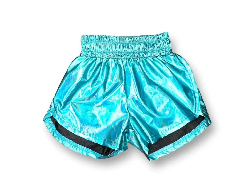 Girl's Metallic Shorts In Aqua Adventure