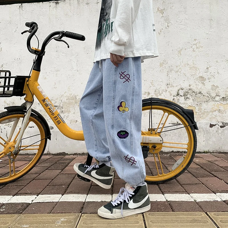 Men's Summer Hip Hop Loose Fit Streetwear Straight Leg Jeans Pants Vintage Men's 1970S Disco