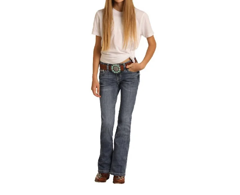 Kid's Cowgirl Girls Bootcut Jeans In Medium Wash Dynamic Men's High