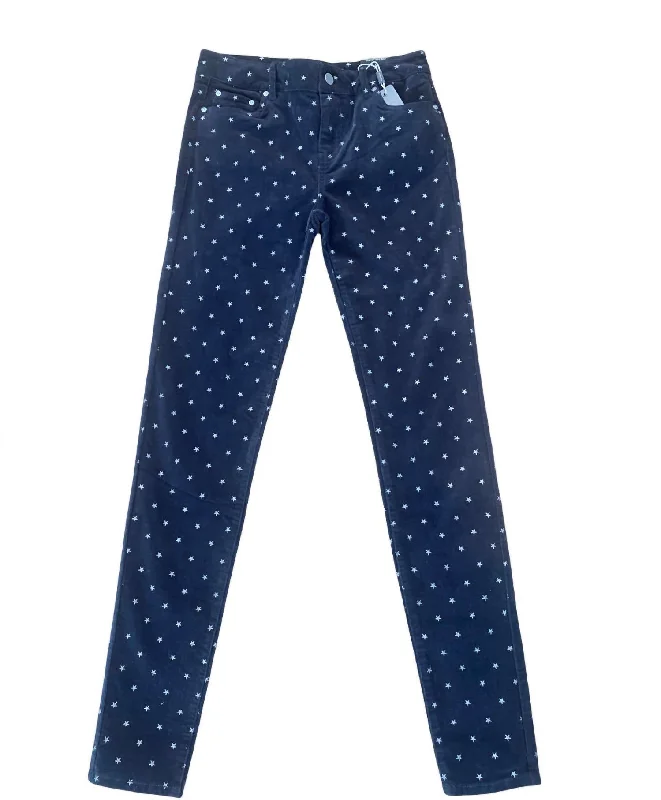 Kids Mid Rise Star Print Corduroy Skinny Jean In Navy Blue Organic