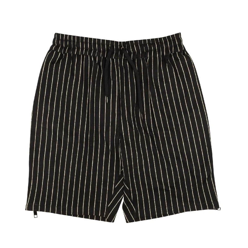 Black White Pinstripe Wool Blend Shorts Practical Men's Multi