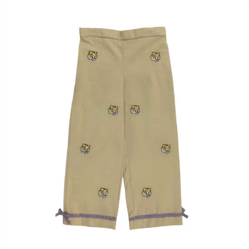 Girls' Lsu Collegiate Hand Embroidered Pants In Beige Bold Men's Statement