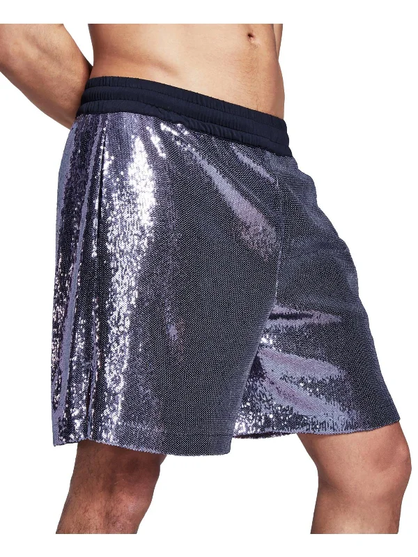 Mens Sequined Knee Length Casual Shorts Masculine Men's 