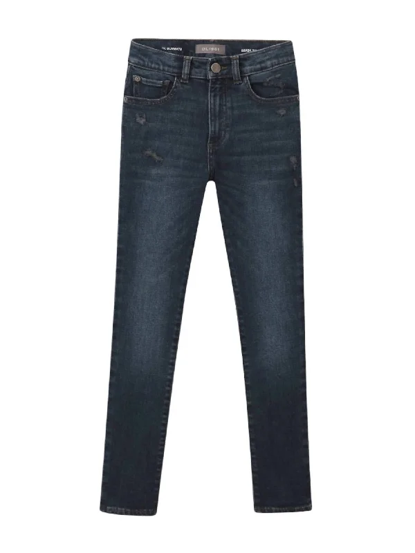 Girl's Cove Distressed Brady Slim Jeans In Mid-To-Dark Indigo Earthy Men's Hemp