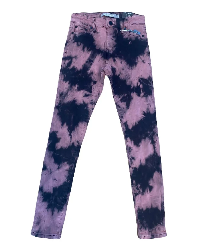 Kids Mid Rise Tie Dye Skinny Jeans In Purple Dynamic Men's High