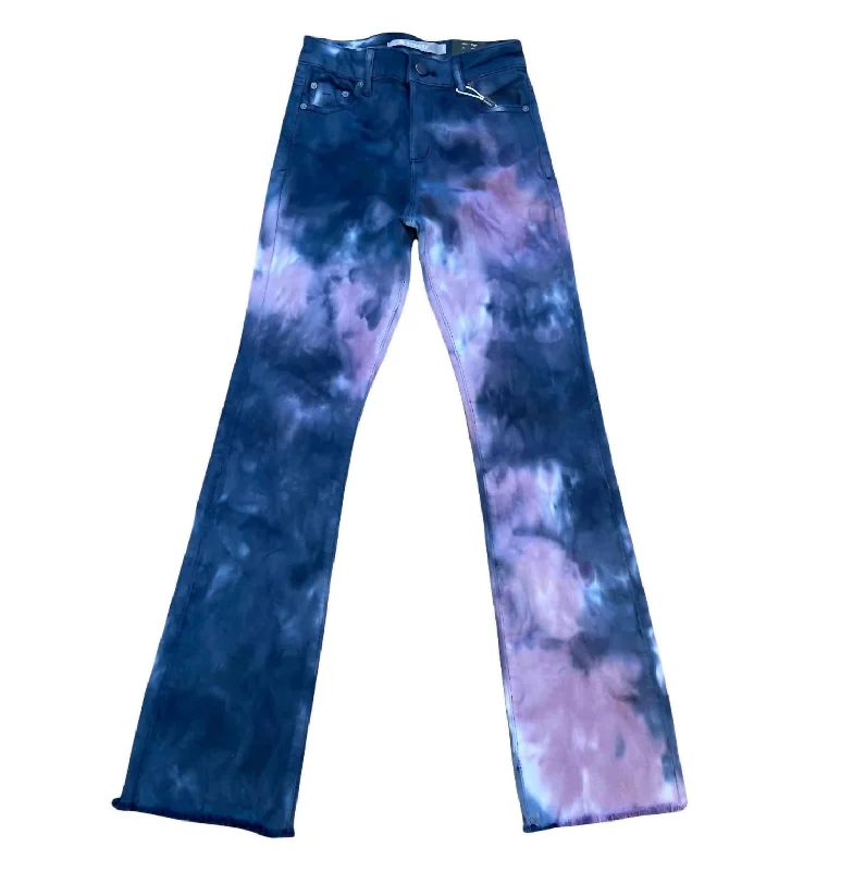 Kids Tie Dye High Rise Bootcut Jeans In Blue Trendy Men's Oversized