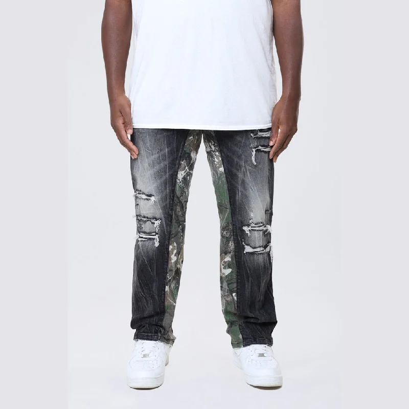 Big and Tall - Long Tree Camo Insert Jeans - Moon Black Laid