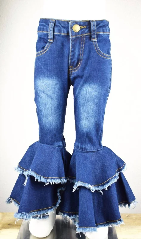 Girls Double Ruffled Bell Jeans In Light Denim Relaxed Men's Beach