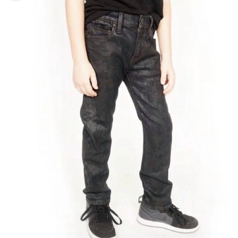 Kid's Cult Rogue Slim Straight Stretch Denim Jeans In Black Ice Modern Men's Geometric