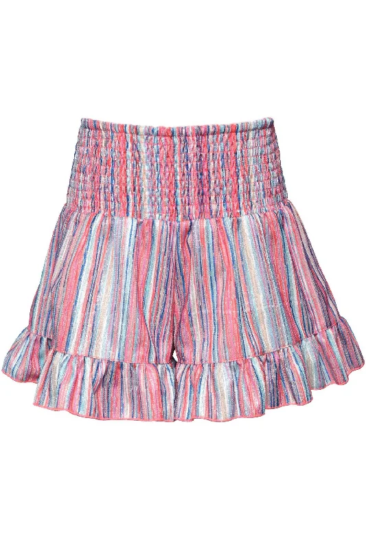 Girl's Glitter Stripe Shorts With Smocked Waist In Multi-Colored Dapper Men's 1920S