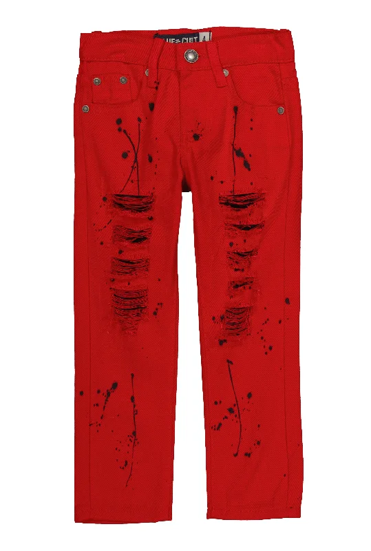 Little Boys Paint Splatter Patch and Repair Jeans Hip Men's Retro