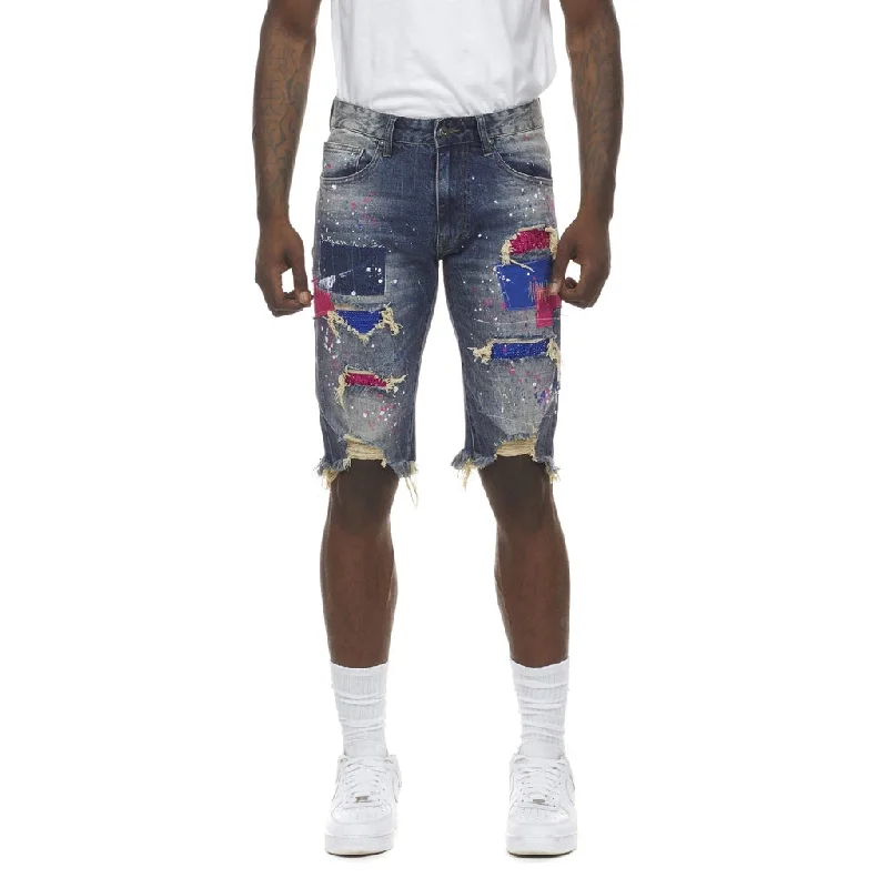 Slim Color Patch Denim Shorts - Vivid Blue Refined Men's Hand