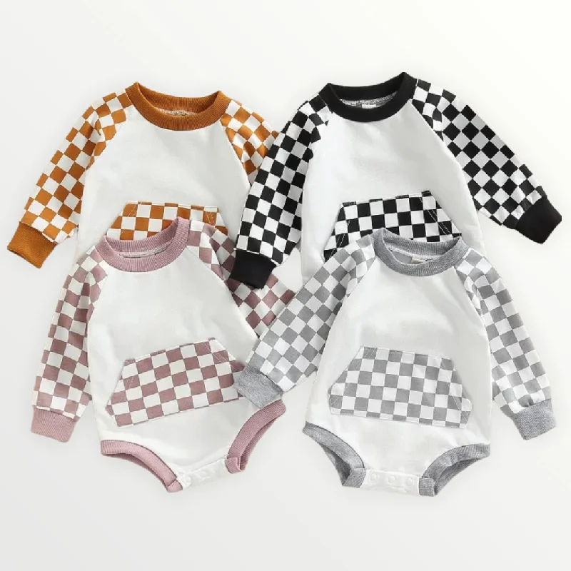 Onyx | Checkered Sweatshirt Romper - 4 Colors Casual Men's Japanese 